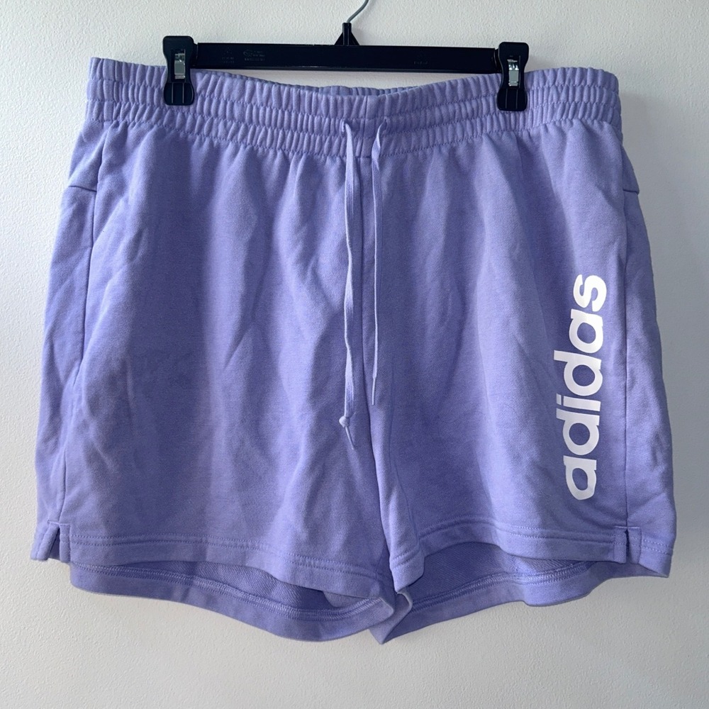 Adidas Womens 1X Purple Sweat Shorts Elastic Drawstring Logo Athletic Lavender